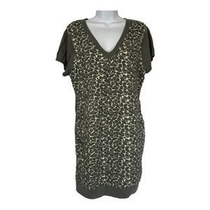 Extra Touch 2X Leopard Print Sweater Tunic Dress V-Neck Short Sleeve Acrylic
